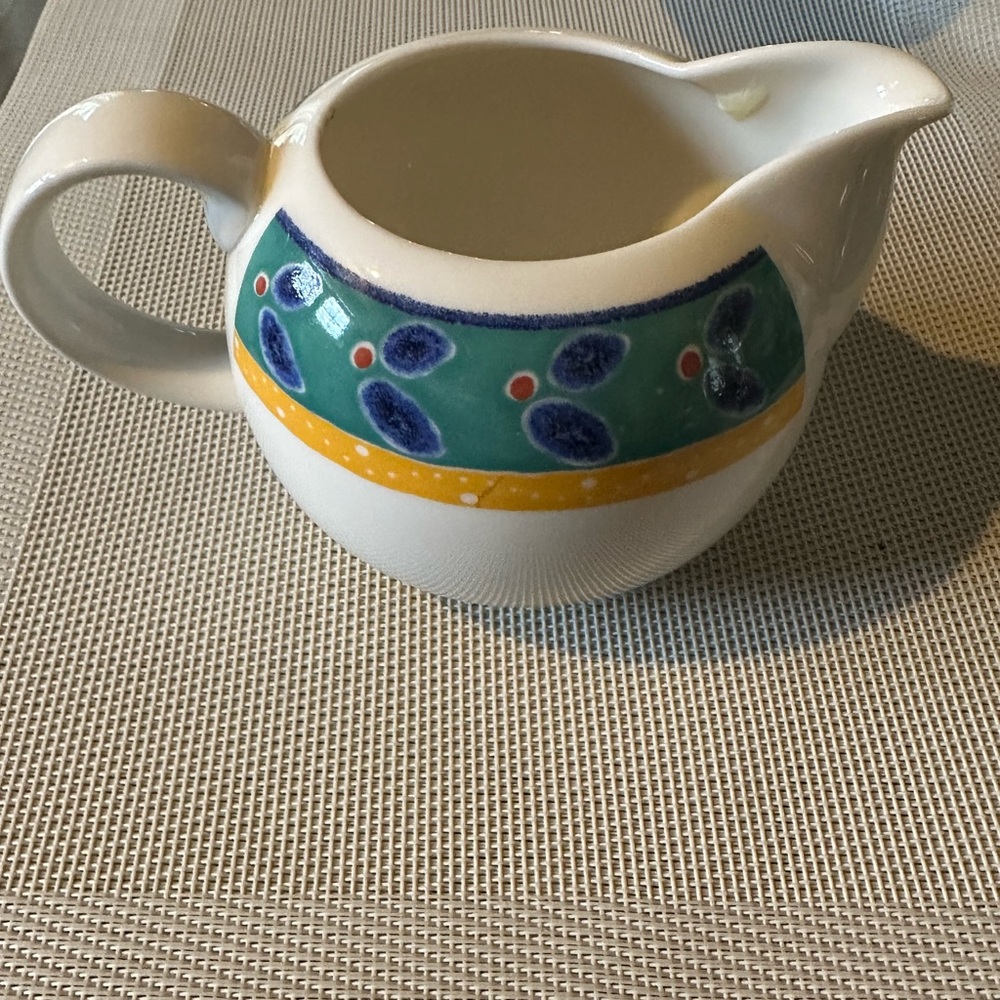 Royal Doulton White Creamer with Teal and Blue Floral Band - Rio pattern
